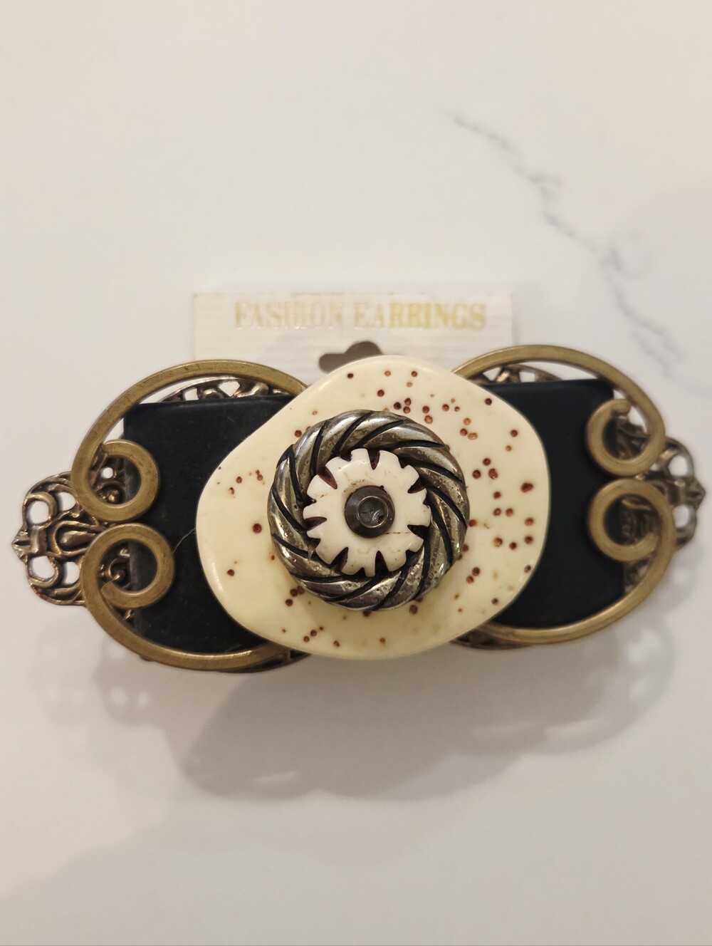 Vintage Swivel Gold Boho Hippie Ethnic Organic Hair Clip Barrette 80s 90s NOS